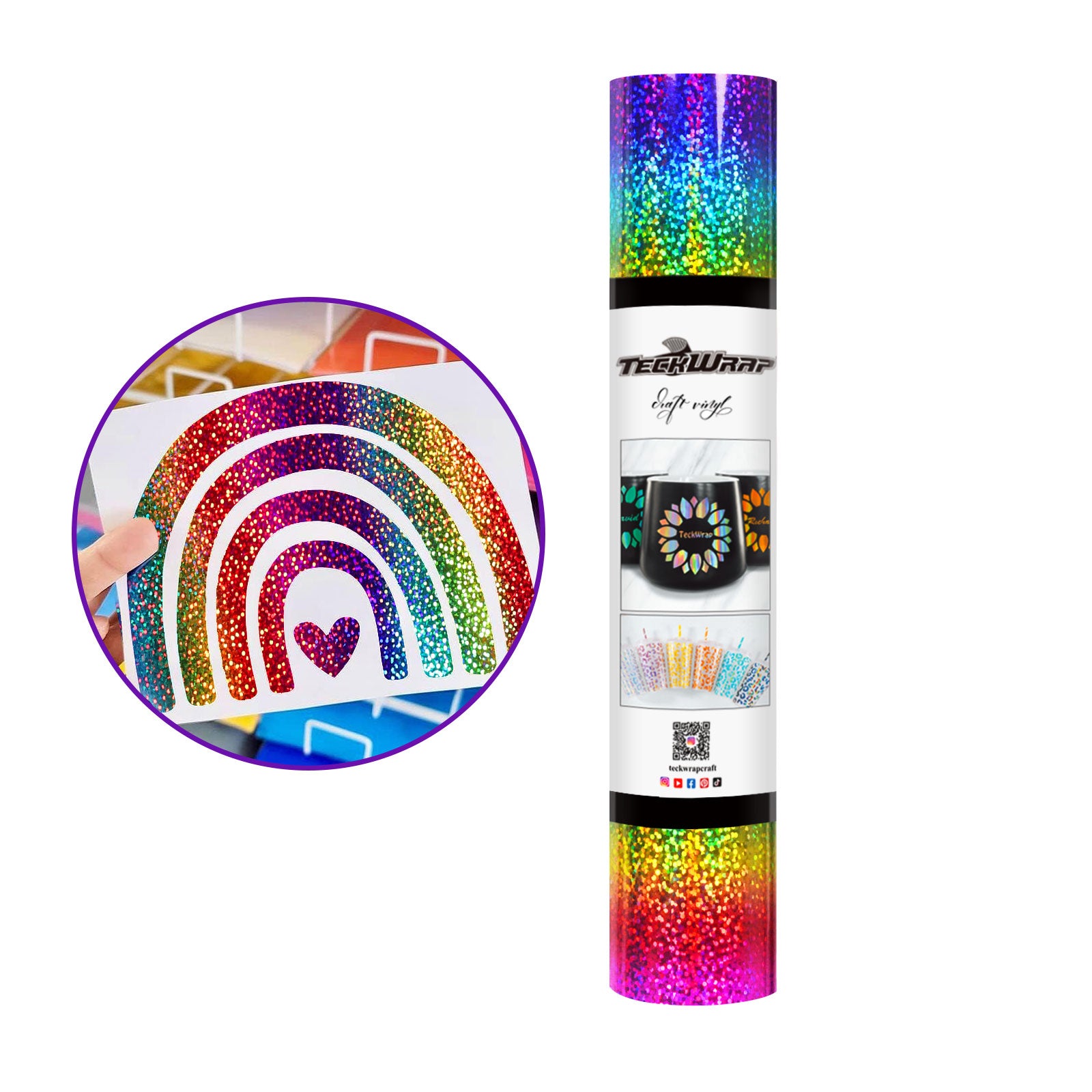 Holographic Sparkle Adhesive Craft Vinyl - 5ft / Sparkle Rainbow - TeckwrapCraft