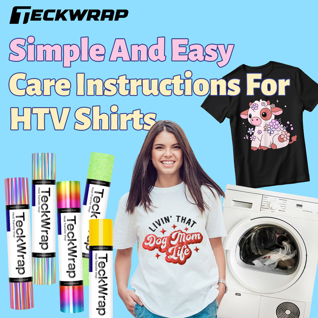 Simple care instructions for heat transfer vinyl shirts, highlighting easy maintenance and longevity tips.