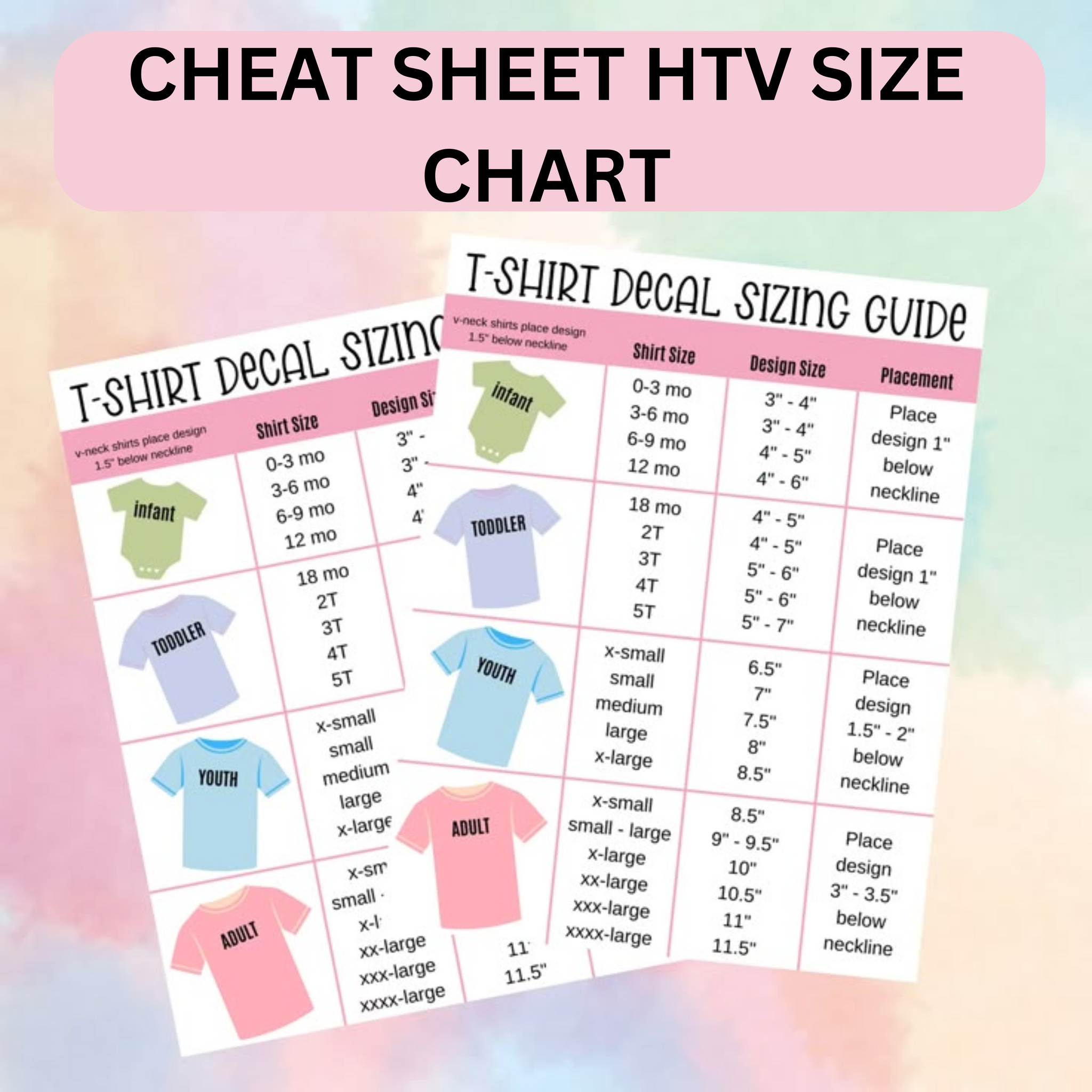 cheat sheet htv size chart guide