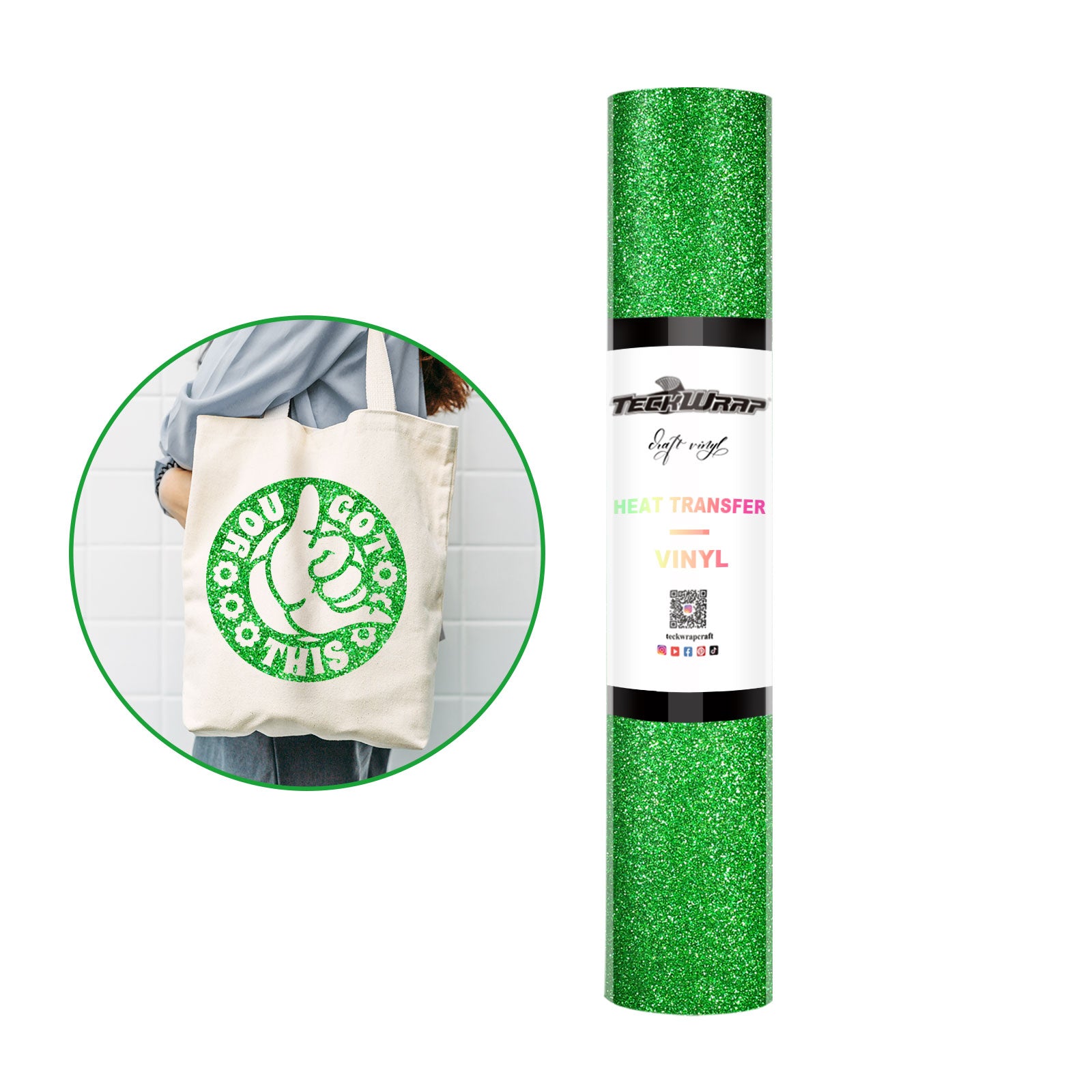 Glitter Heat Transfer Vinyl 5ft roll 5ft Apple Green