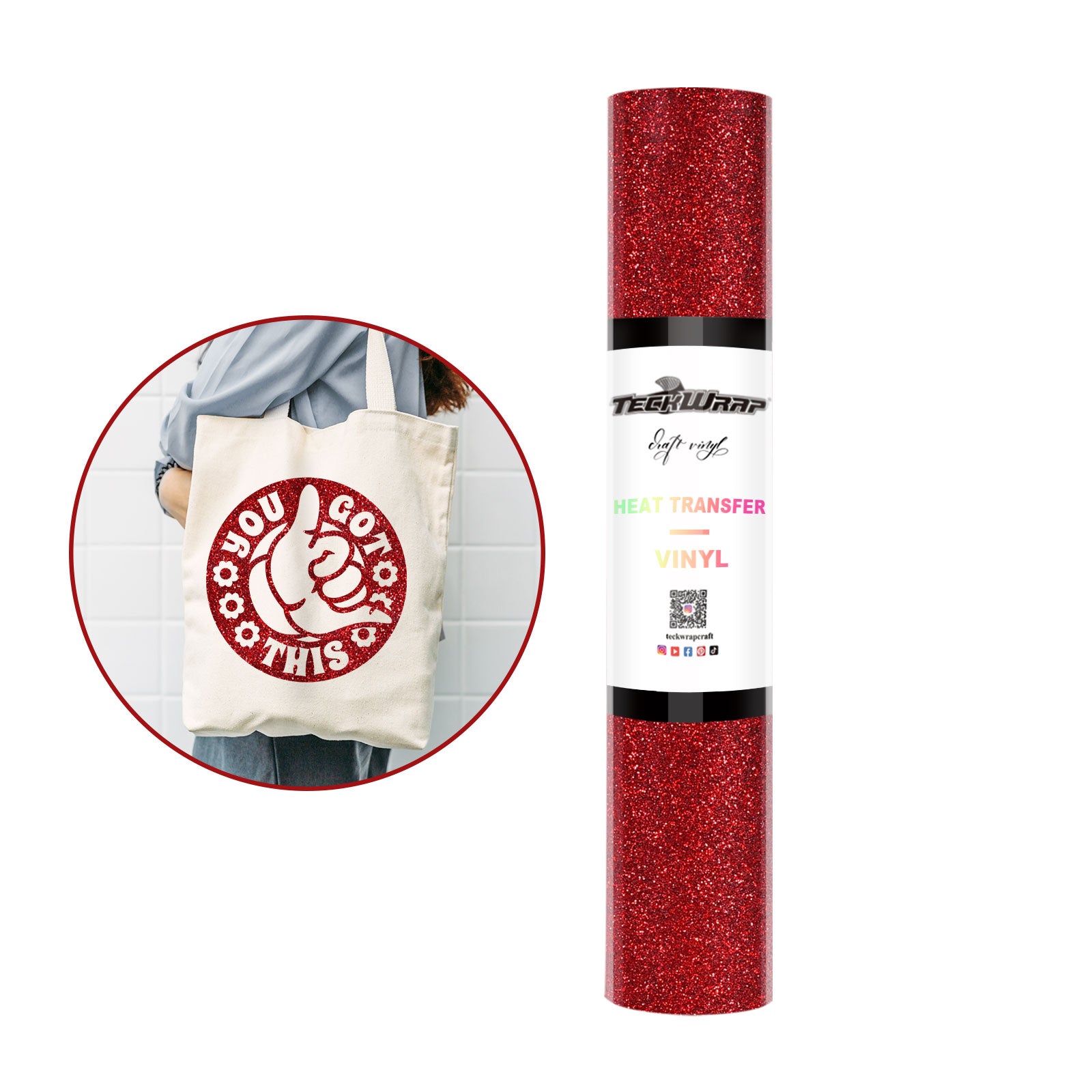 Glitter Heat Transfer Vinyl 5ft roll 5ft Red