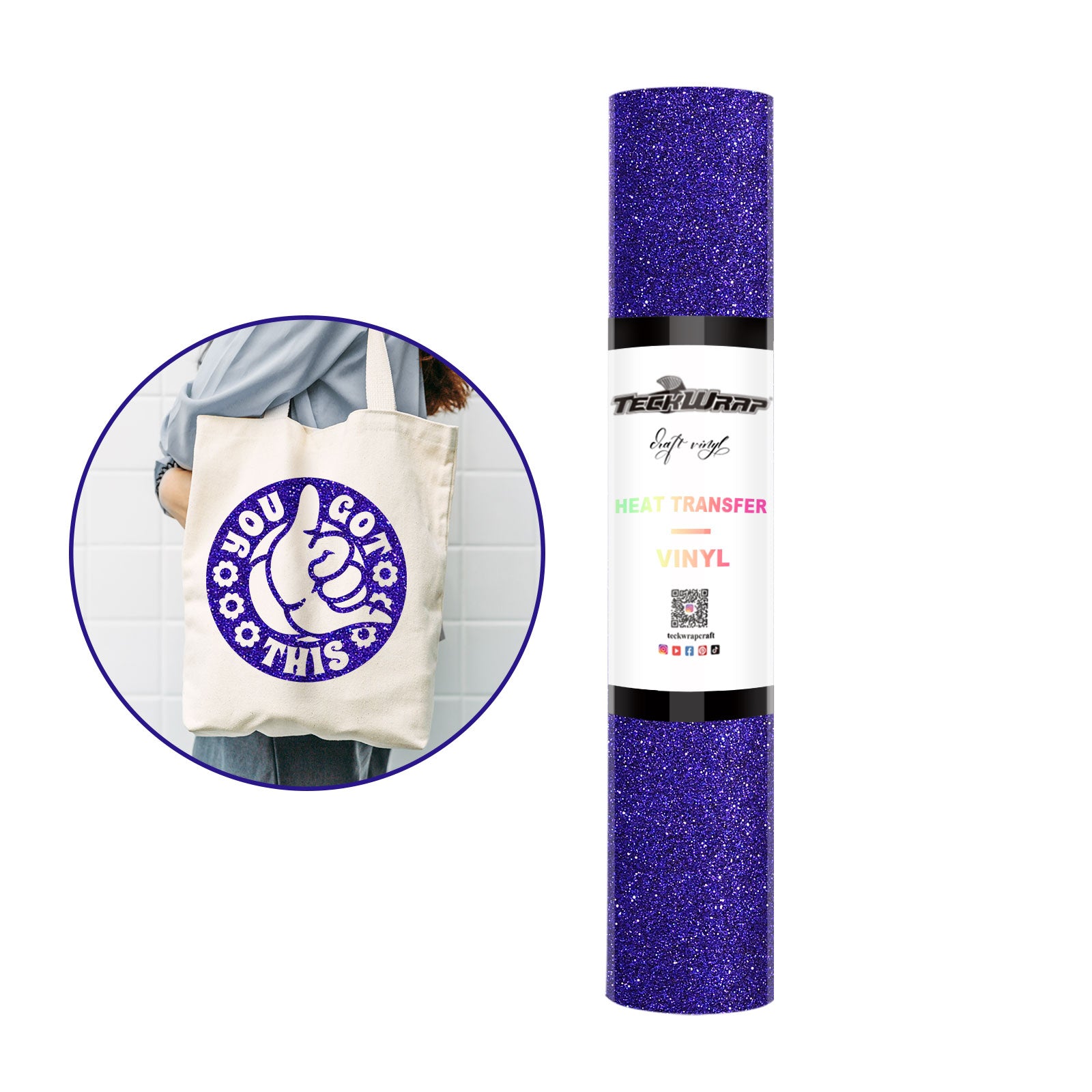 Glitter Heat Transfer Vinyl 5ft roll 5ft Purple Blue