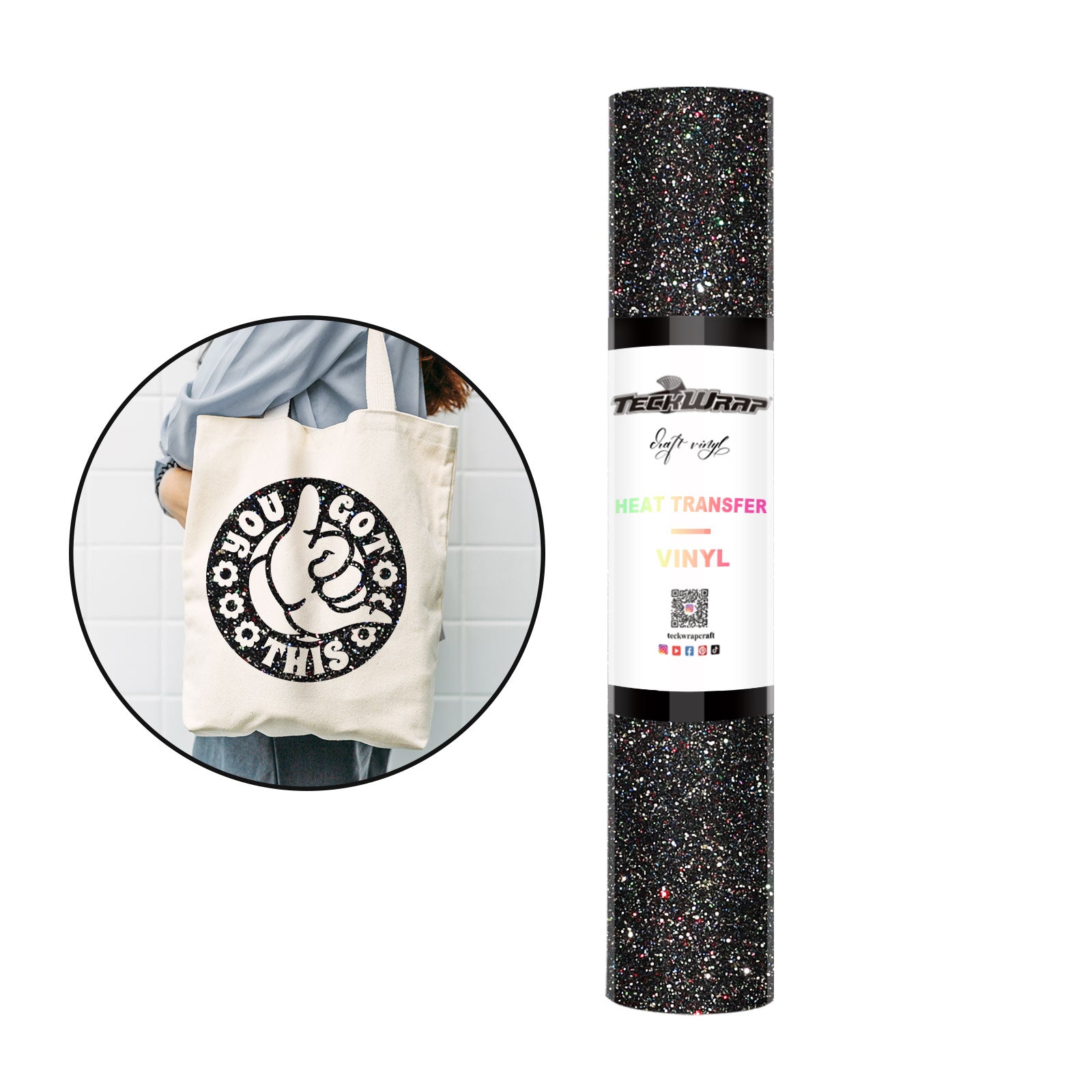 Glitter Heat Transfer Vinyl 5ft roll 5ft Colorful Black