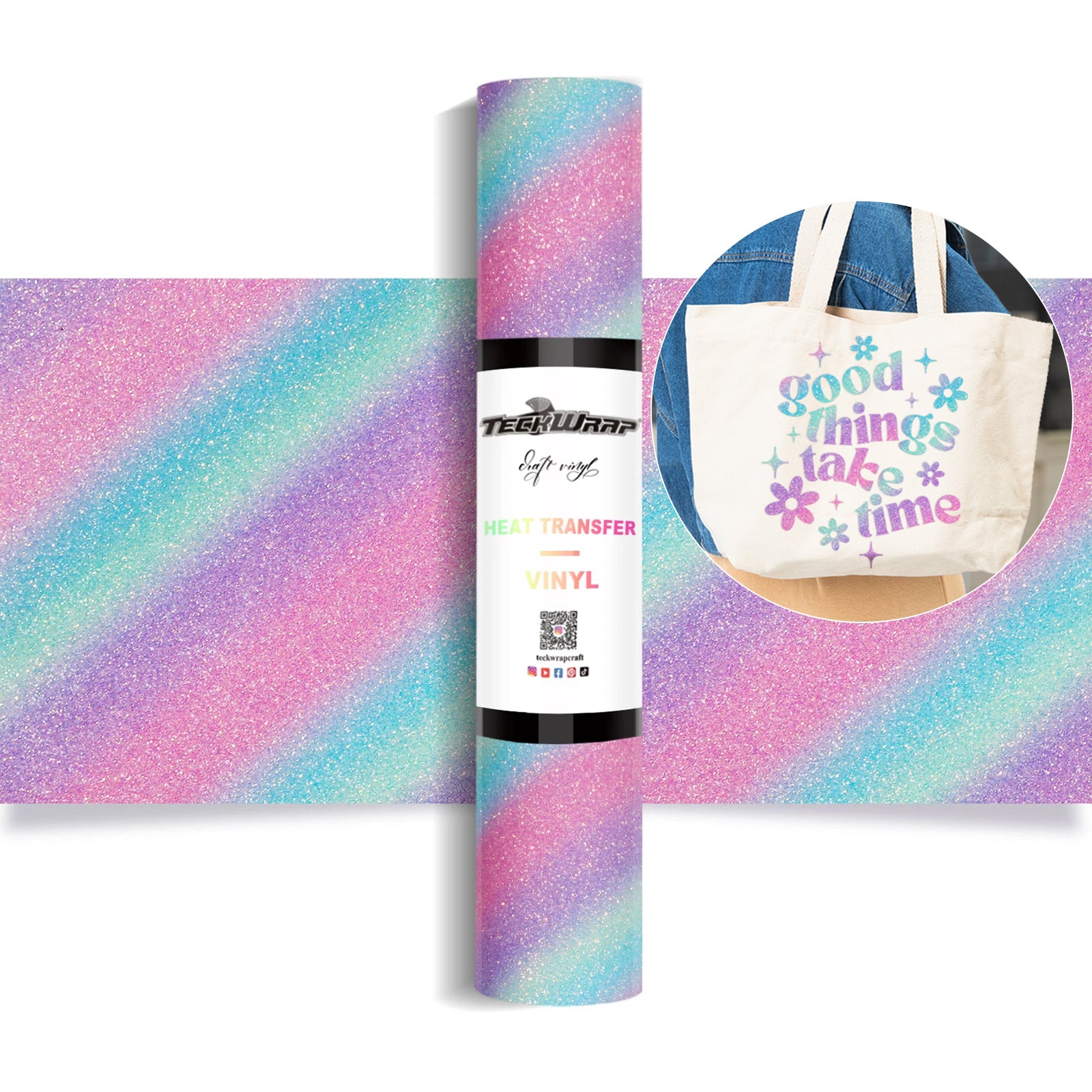 Ombré Glitter Heat Transfer Vinyl 5ft Diagonal Candy