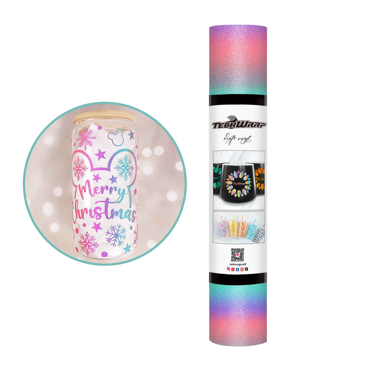 Rainbow Stripes Adhesive Craft Vinyl - 5ft / Pink Cyan - TeckwrapCraft