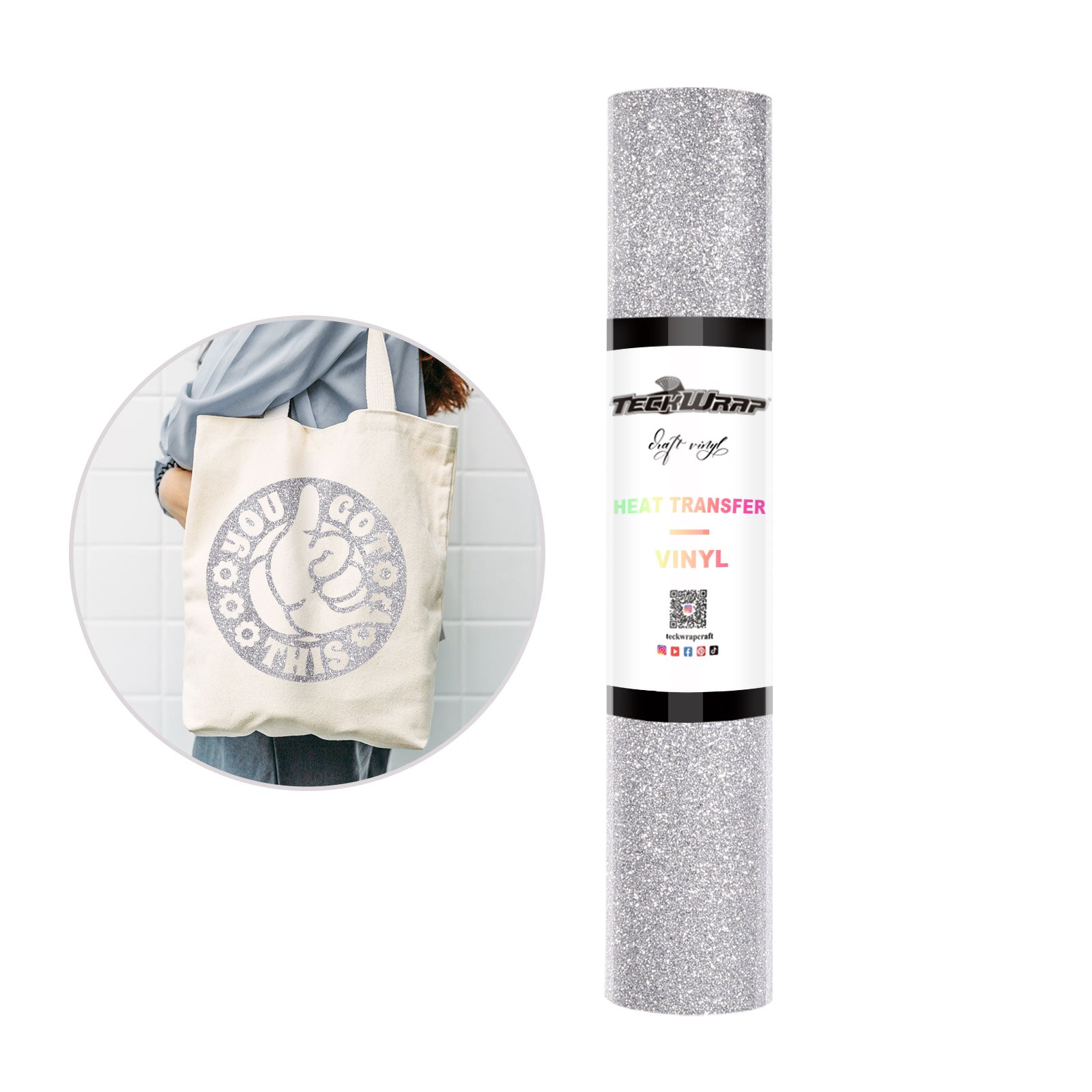 Glitter Heat Transfer Vinyl 5ft roll 5ft Silver