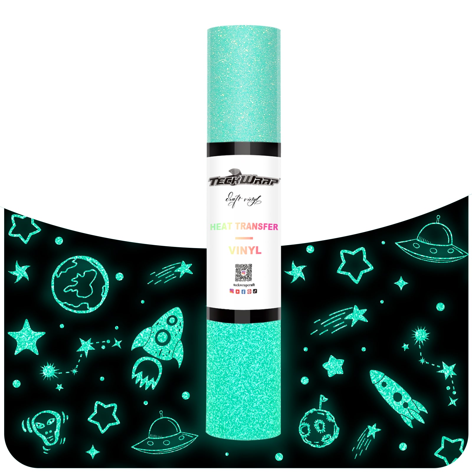 Glitter Glow in the Dark Heat Transfer Vinyl 5ft Tiffany, Glow In The Dark HTV Role Tiffany