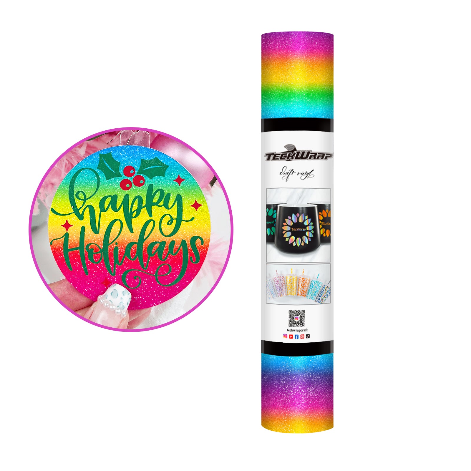 Rainbow Stripes Adhesive Craft Vinyl - 5ft / Rainbow - TeckwrapCraft