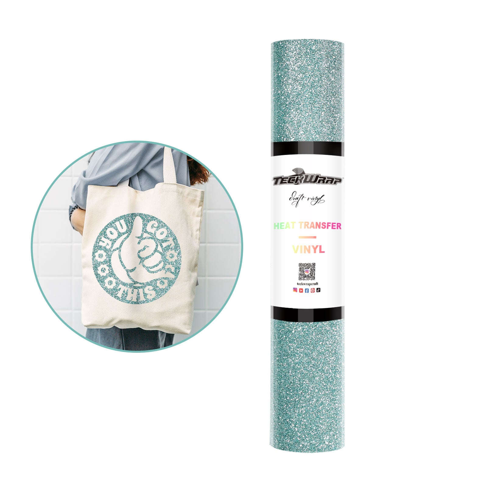 Glitter Heat Transfer Vinyl 5ft roll 5ft Aqua