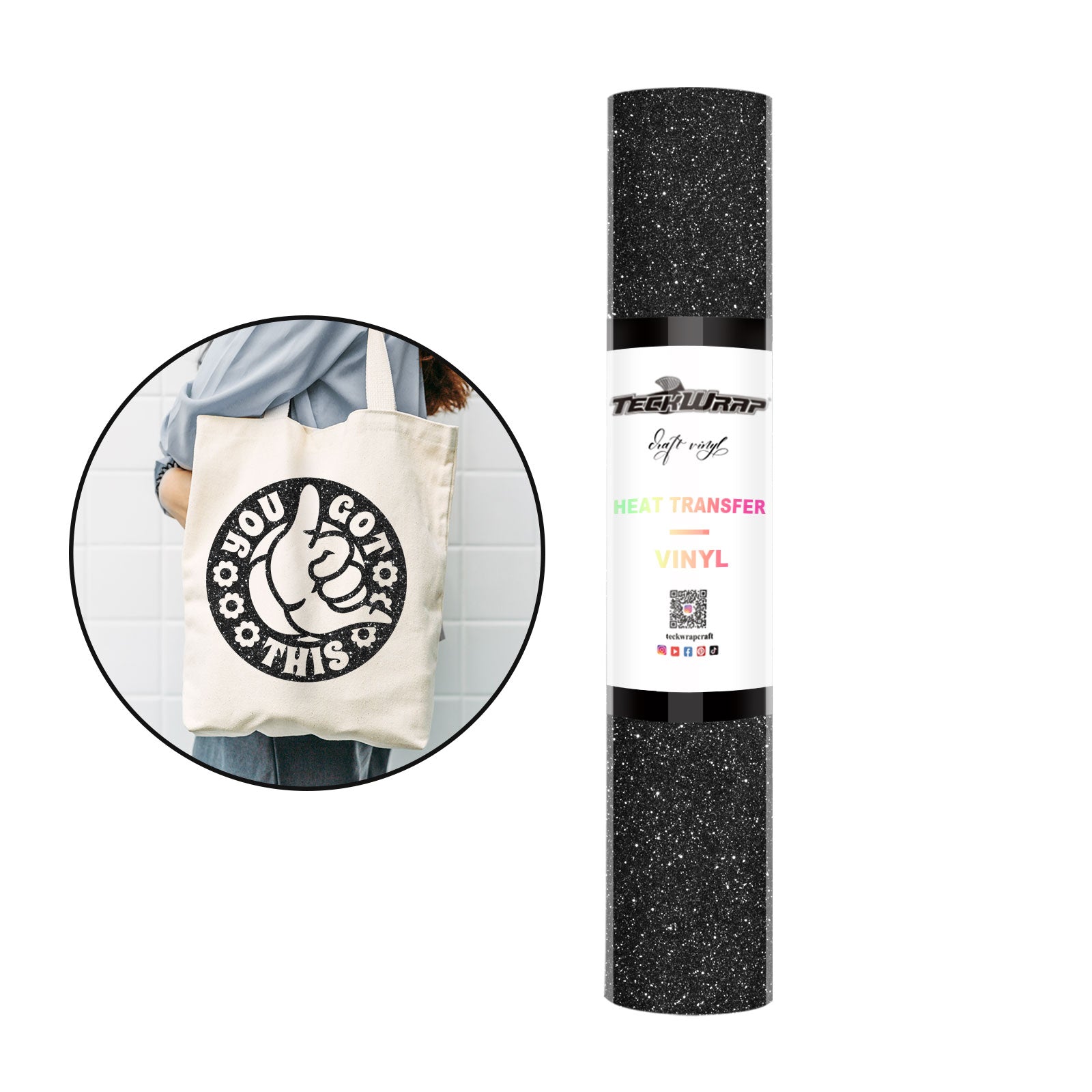 Glitter Heat Transfer Vinyl 5ft roll 5ft Black 