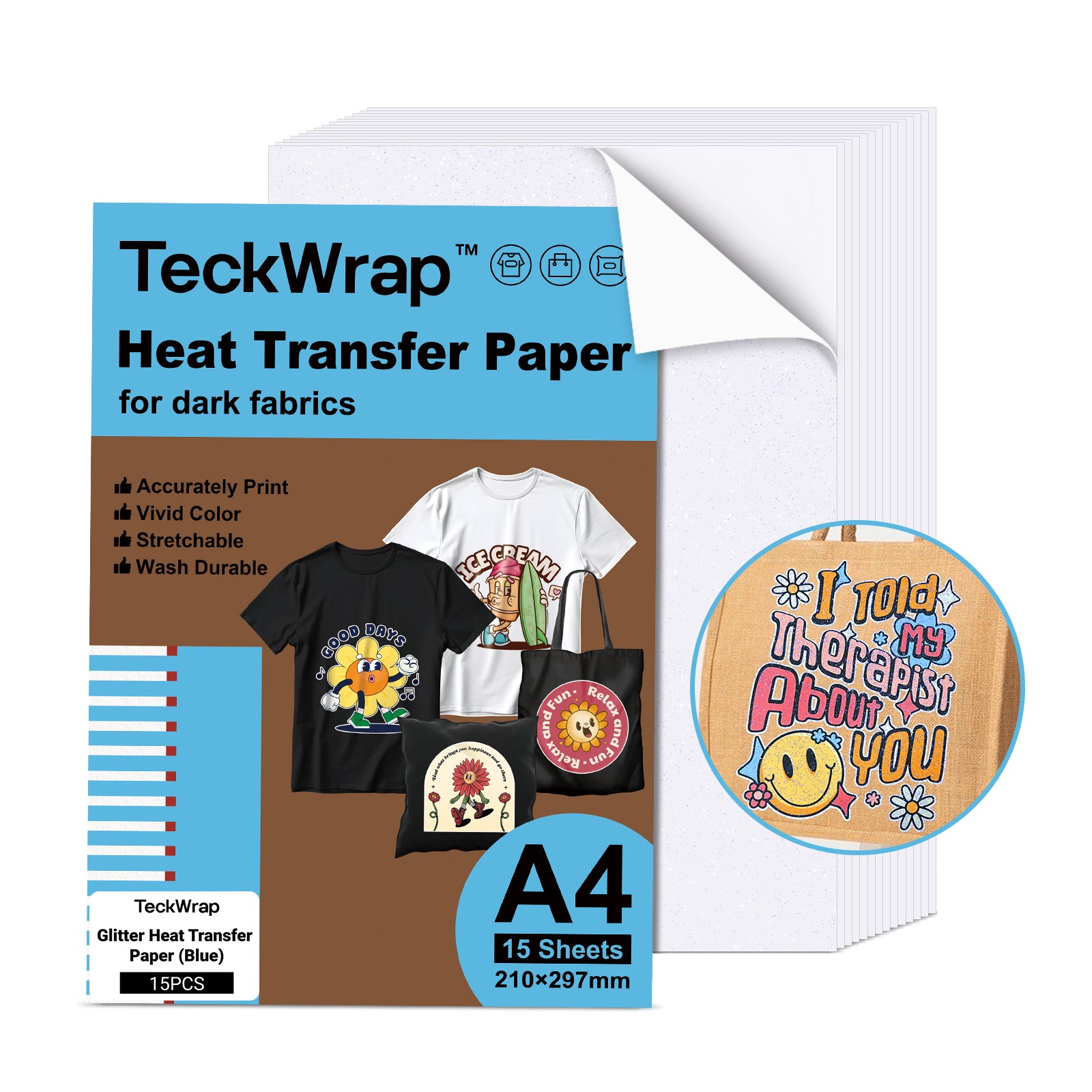 Inkjet Heat Transfer Paper (15 PCS/ Set) - Glitter Blue (15 PCS) - TeckwrapCraft