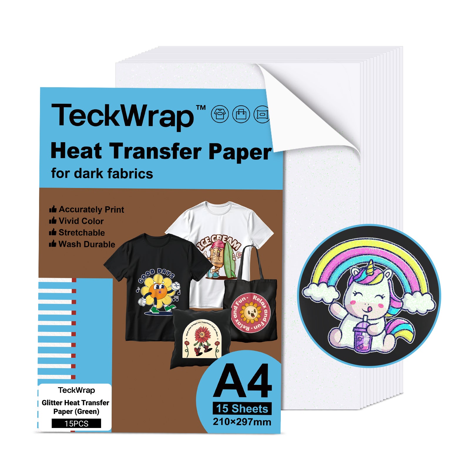 Inkjet Heat Transfer Paper (15 PCS/ Set) - Glitter Green (15 PCS) - TeckwrapCraft