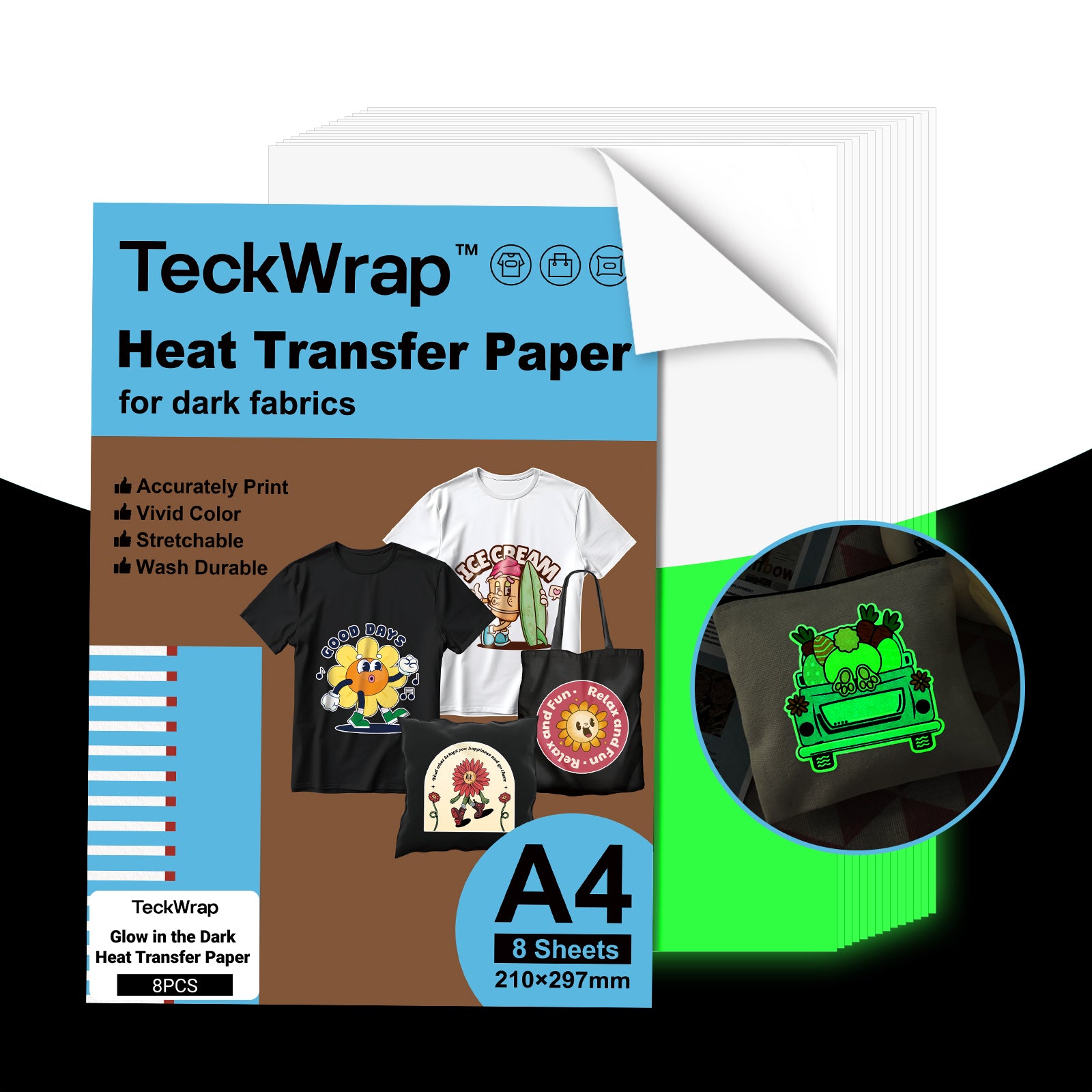 Inkjet Heat Transfer Paper (15 PCS/ Set) - Glow in the Dark ( 8 PCS) - TeckwrapCraft