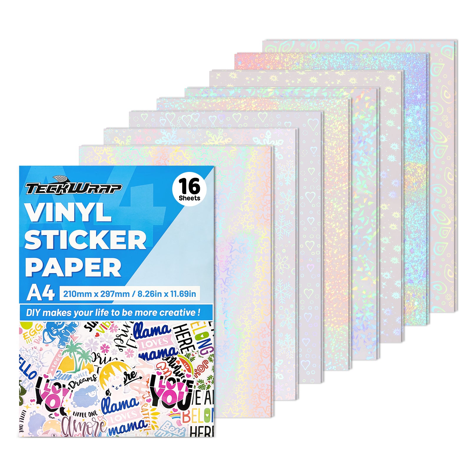 Inkjet Printable Sticker Vinyl - Holographic Laminate Sheets(16 PCS)Non-Printable - TeckwrapCraft