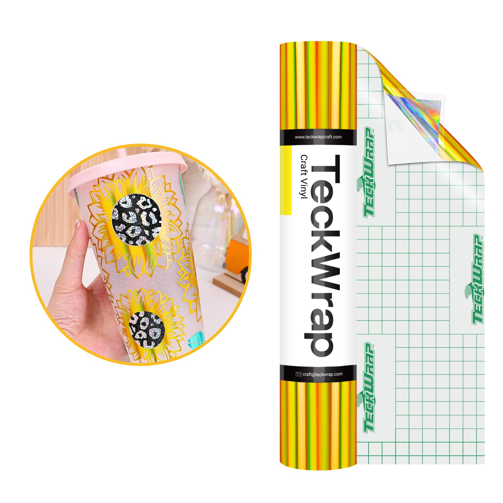 Bubble Free Luxury Gold Holographic Rainbow Adhesive Vinyl