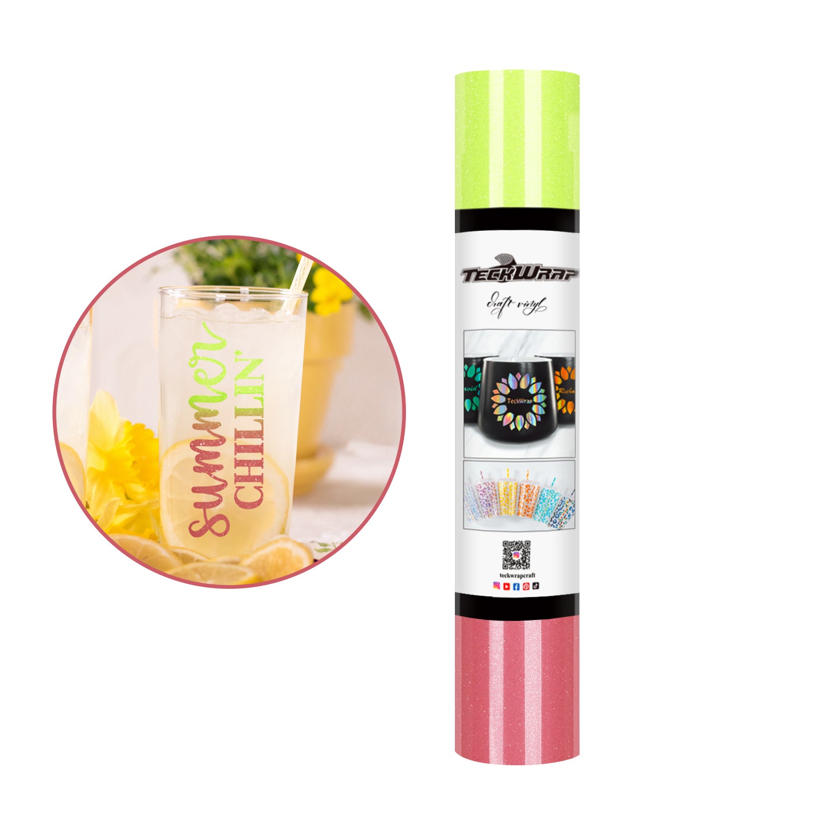 Shimmer Cold Color Change Adhesive Vinyl - 5ft / Neon Yellow to Mineral Red - TeckwrapCraft