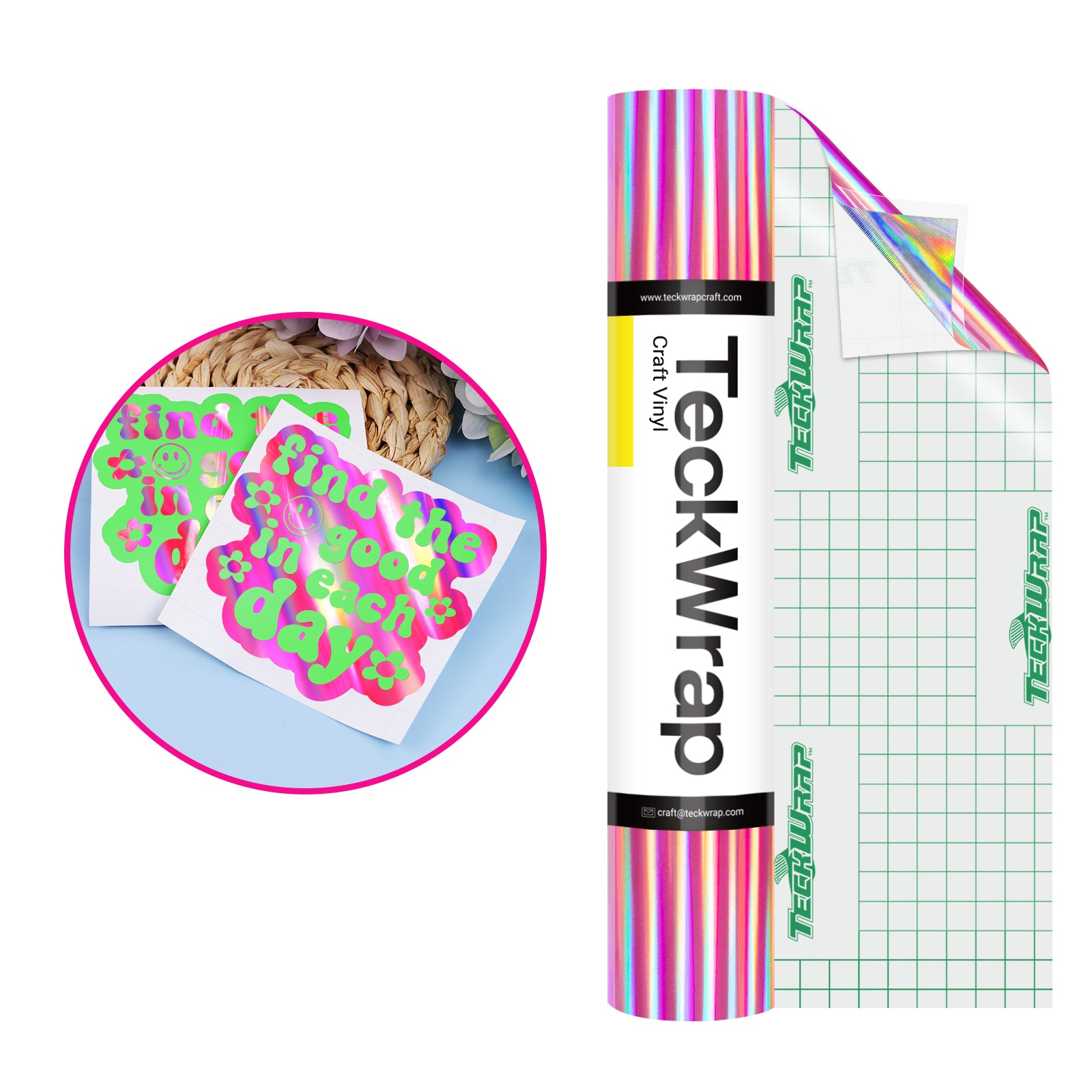 Bubble Free Pink Holographic Rainbow Adhesive Vinyl