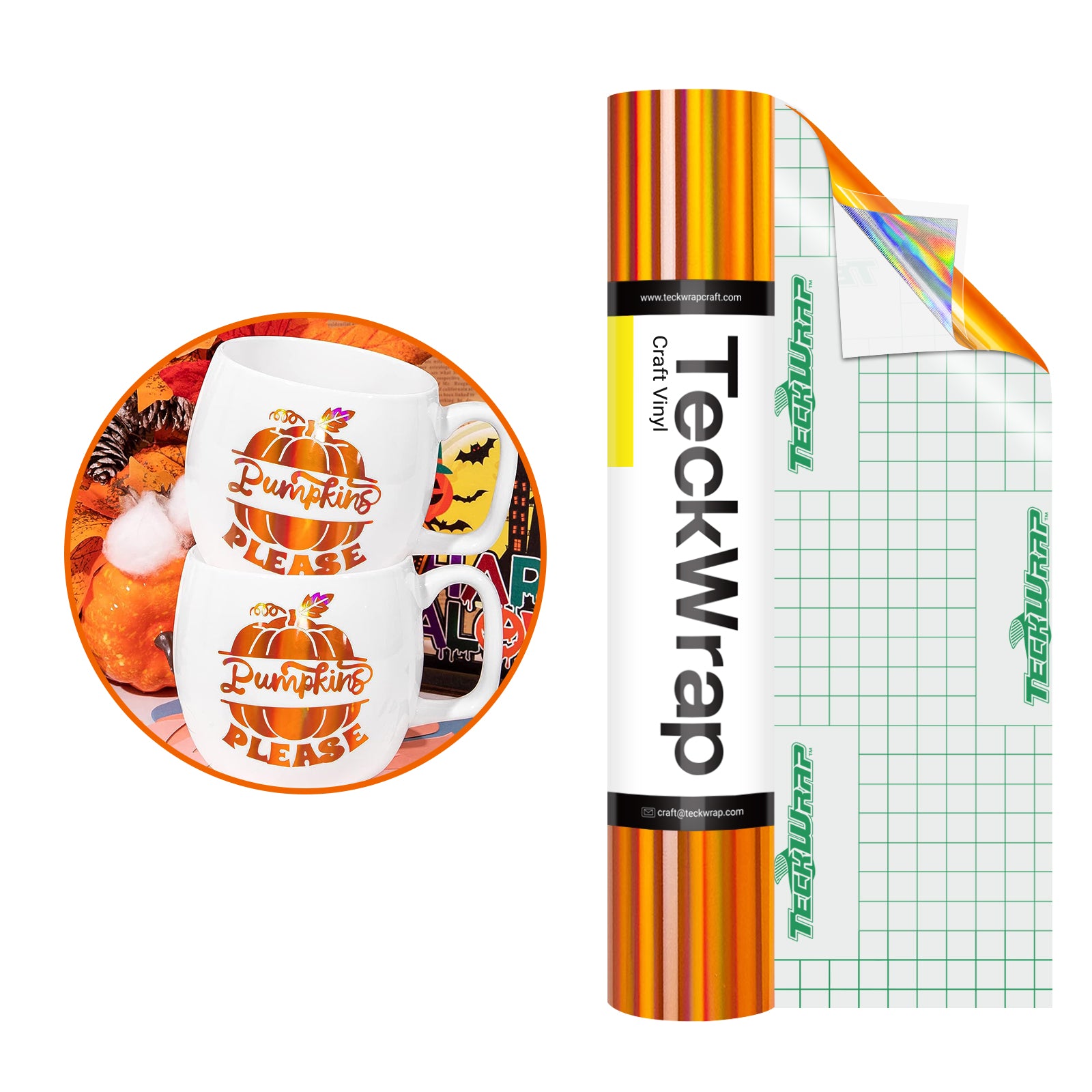 Bubble Free Pumpkin Orange Holographic Rainbow Adhesive Vinyl