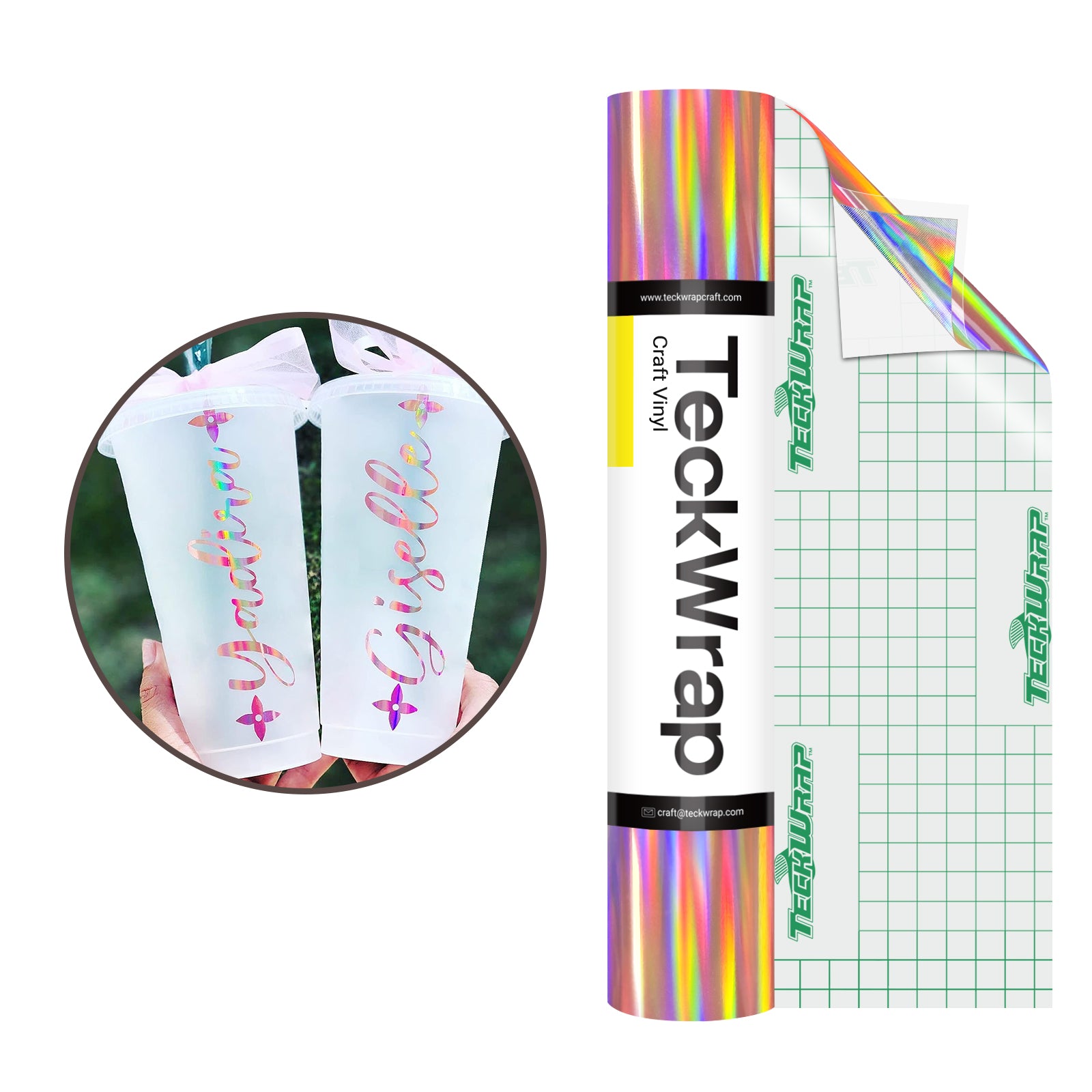 Bubble Free Rose Gold Holographic Rainbow Adhesive Vinyl