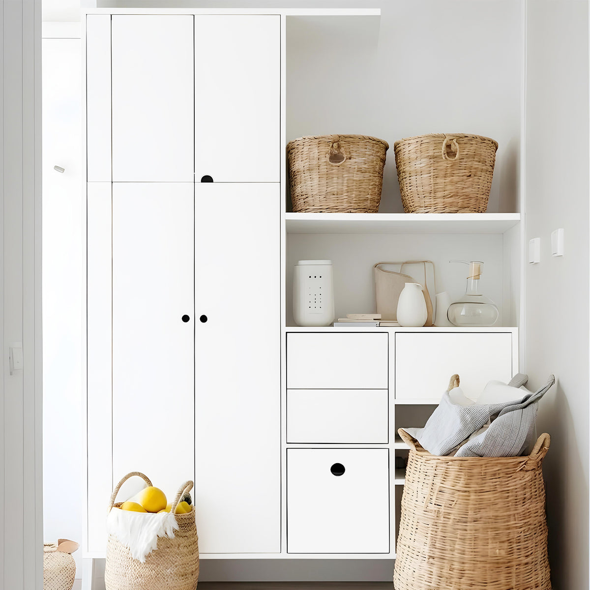 Finished look of a cabinet using Soft Touch White Interior Film