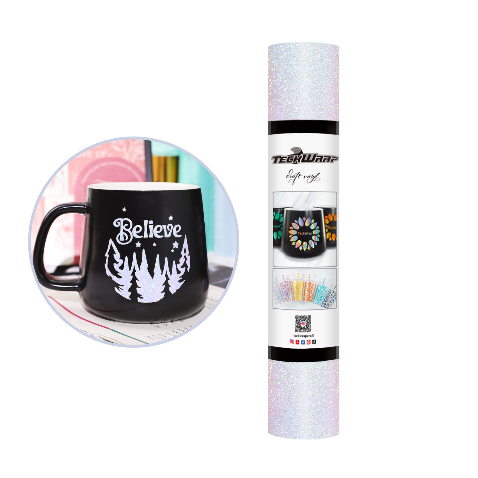 Colorful Shimmer Adhesive Vinyl - 5ft / White - TeckwrapCraft