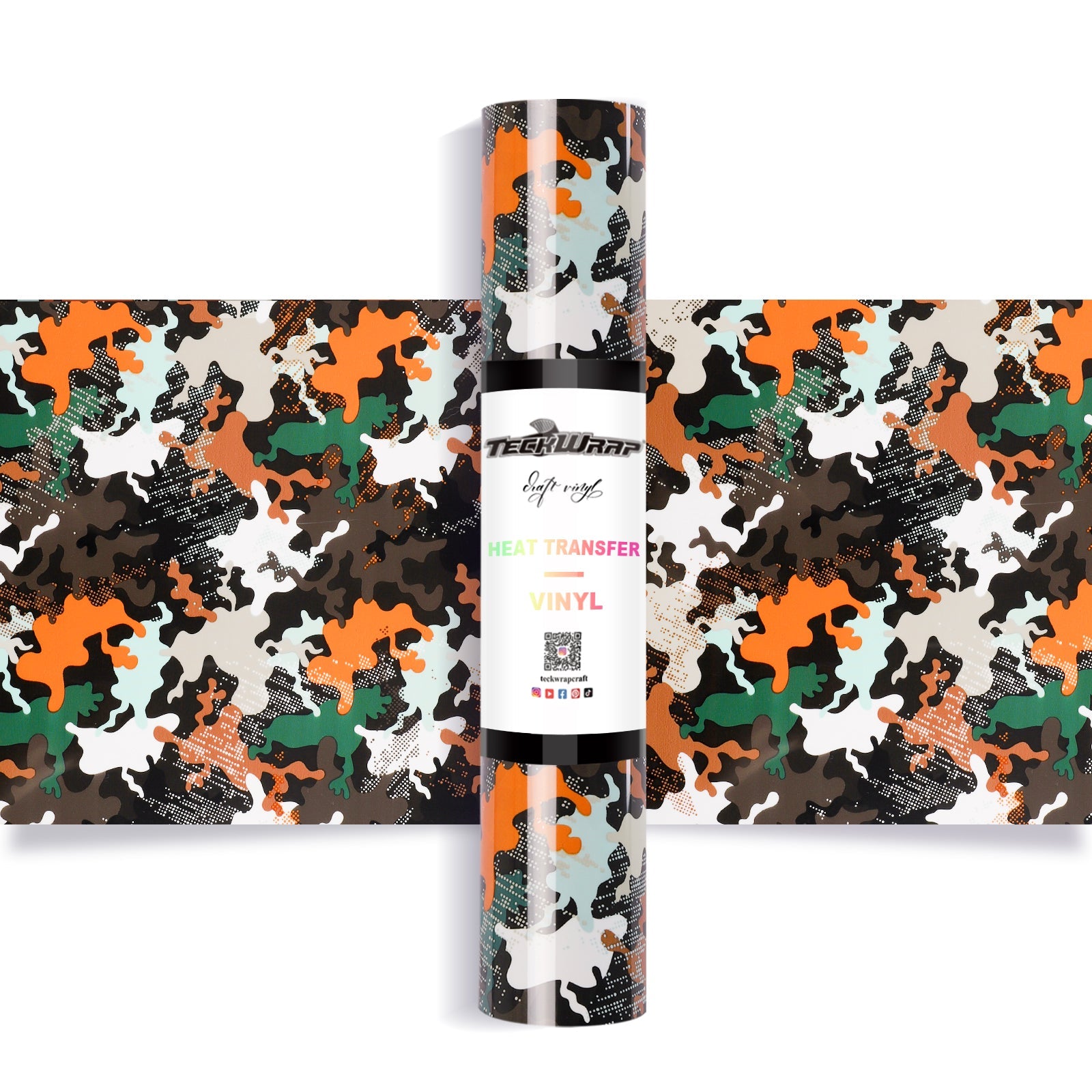 Colorful Camouflage Heat Transfer Vinyl Roll 5ft - US to US / 5ft / Orange - TeckwrapCraft